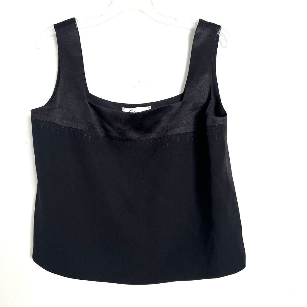 Lourdes Chavez Size 12 Large Silk Blouse Black Sleevelesss Square Neck